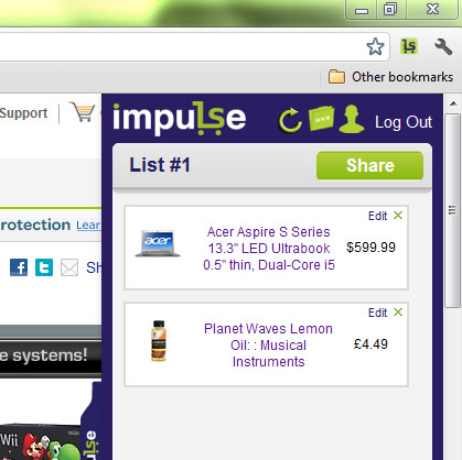 Impulse -- Google Chrome Shopping Extension