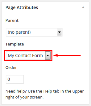WordPress Contact Form Page Selection