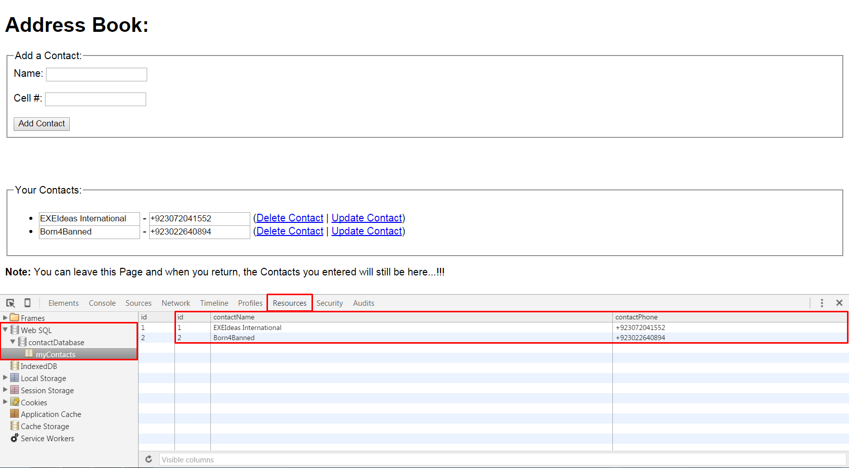 HTML5 Web SQL